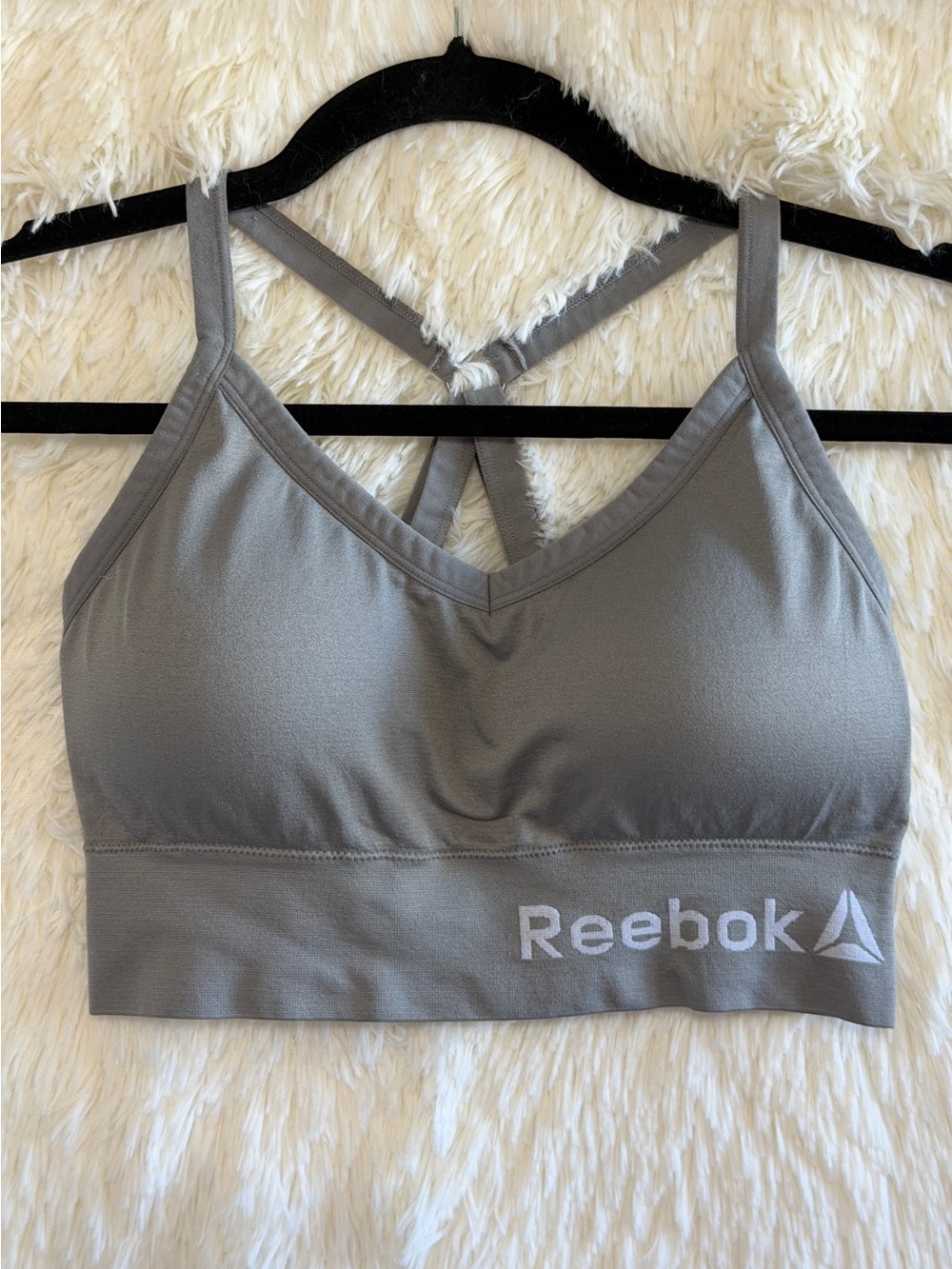 Reebok Womens Seamless Sports Bra Size L Grey Gym Fitness Workout Yoga Sporty